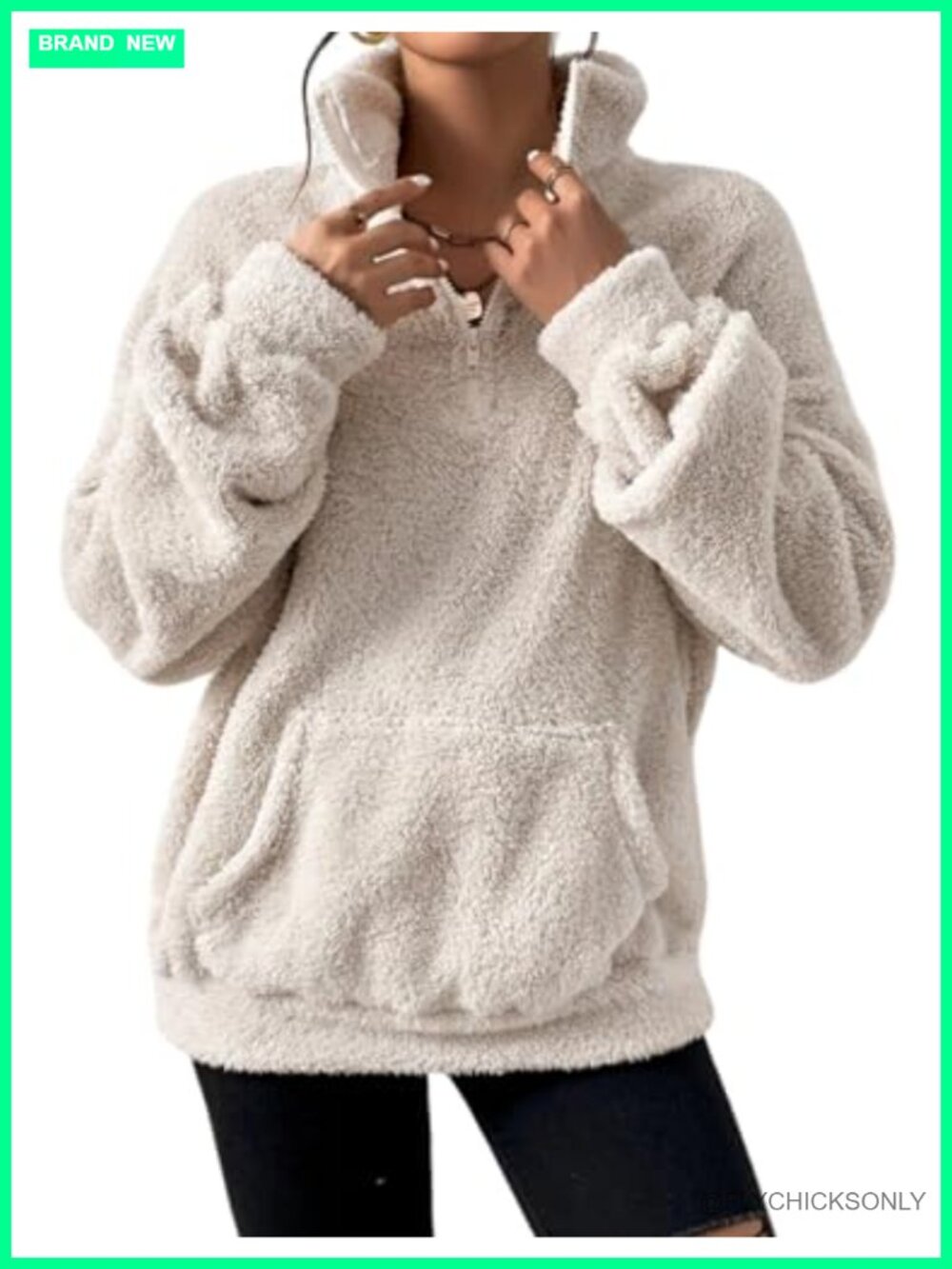 Womens Fleece Quarter Zip Pullover Sweatshirt Fuzzy Sherpa Kangaroo Pocket